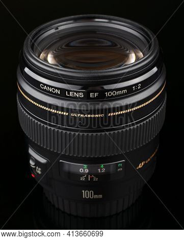 Lviv, Ukraine - February 28, 2020: Portrait Lens Canon Ef 100mm F/2 Usm