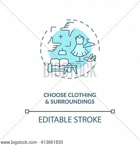 Choose Clothing, Surroundings Concept Icon. Successfull Video Call Date Tips Idea Thin Line Illustra