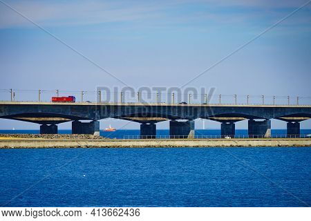 The Bridge Across The Great Belt - The Storebaelt Bridge In Denmark.