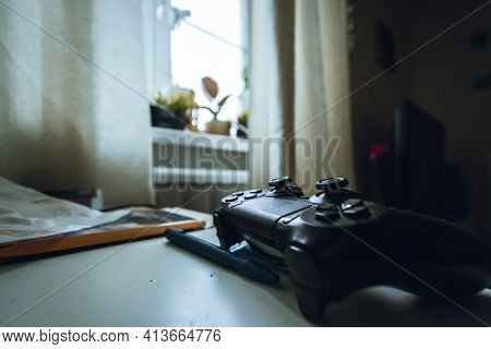 Saint Petersburg - Russia - March 22, 2021: Playstation 4 Gamepad On Bright Background With Colours.
