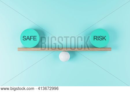 Risk Assessment And Business Opportunity Concept With Equal Weight Plates With Safe And Risk Words O