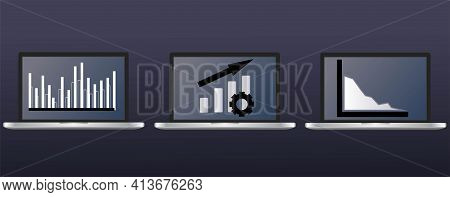 Set Of Vector Chart Icons On Laptop Screen.
Growth Indicators, Financial Statement Data. Flat Busine