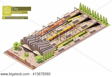Vector Isometric High Speed Train Station And Bus Stop