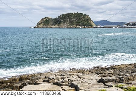 Cantabrian Sea Island Of San Anton, Village Of Getaria, Basque Coast Of Gipuzkoa In Spain
