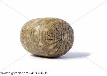 Homemade Brawn Headcheese Meat Product Saltison Isolated On Wthite Background Front View