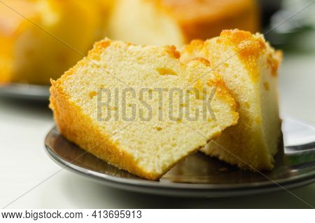 Portion Of Madeira Ring Loaf Cake Served On A Small Plate