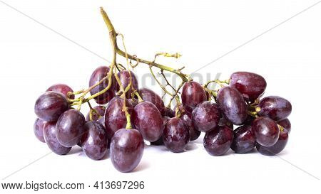 Bunch Of Red Grapes Isolated On White Background Close Up