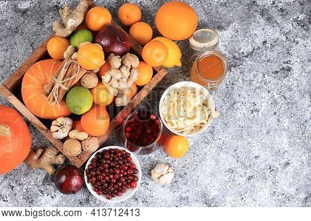 Healthy Natural Food With Diet Ingredients, Vegetables, Fruits, Nuts, Seeds For Weight Loss, Detox D