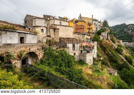 View Of The Medieval Village Of Motta Sant Anastasia In Sicily