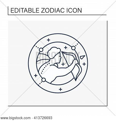 Sagittarius Line Icon. Ninth Fire Sign In Zodiac. Shooter Birth Symbol. Mystic Horoscope Sign. Astro