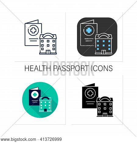 Health Passport Icons Set. Health Status. Vaccinated Card.necessarily In Government Place, School An