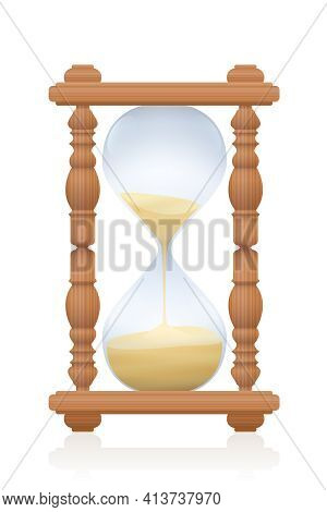 Wooden, Hourglass, Sandtimer, Time Glass Or Egg Timer. Antique, Old Fashioned, Carved Vintage Measur