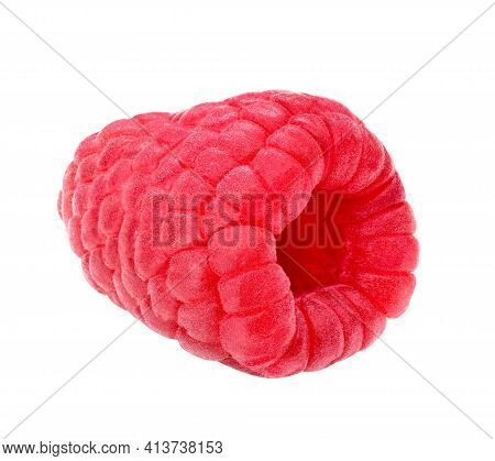 Raspberry Isolated On White Background. Berry Macro Isolate Studio Shot. Closeup For Packaging Desig