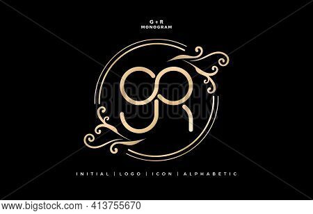 Gr Monogram Infinity Model With Floral Ornament, Initial Letter And Graphic Name With Golds Colors I