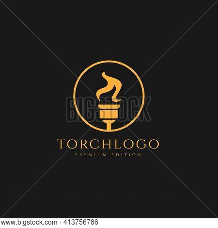 Torch Minimalist Logo Design Illustration Template. Simple Premium Sport,spa Logo Concept
