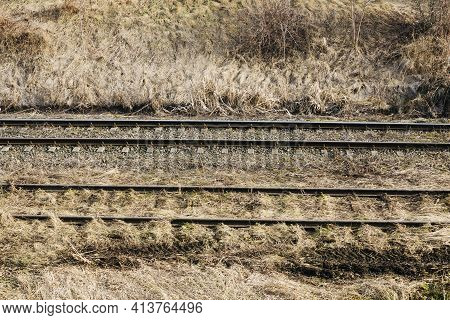 Simple Railway Background. Two Train Track Texture. Older And Newer Tracks Next To Each Other. Out O