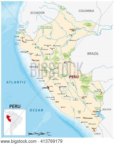 Vector Map Of The South American State Of Peru