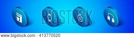 Set Isometric Coffee Machine, Time Is Money, Headphones And Wrist Watch Icon. Vector