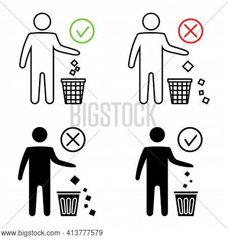 Keeping The Clean. Forbidden Icon. Do Not Throwing Garbage Out The Bin. Throwing Garbage, Icons. Tid