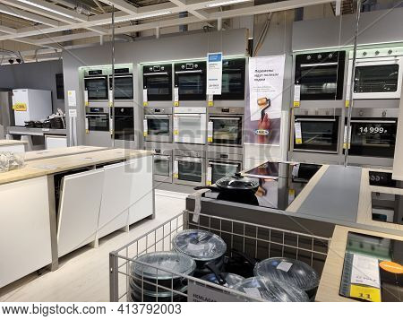 Russia, St. Petersburg 16.03.2021 Ovens In The Ikea Store For Sale