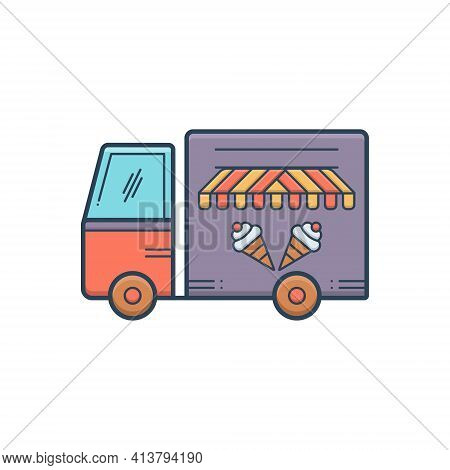 Color Illustration Icon For Icecream Van Vechicle Conveyance Carriage