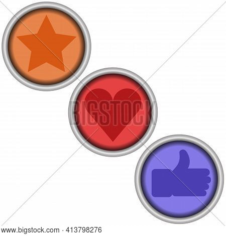 Set of 3 glossy round social vector like buttons. EPS 10