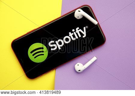 Tula, Russia - January 28, 2020: Spotify App Logo On Iphone Display