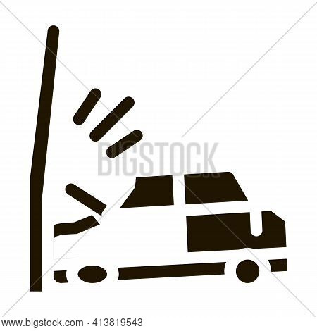 Plunging Car Into Pole Glyph Icon Vector. Plunging Car Into Pole Sign. Isolated Symbol Illustration