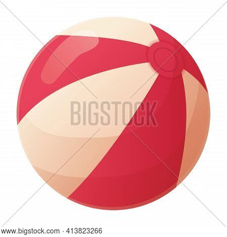 Red Beach Ball. Big Stiped Inflate Rubber Ball For Water Polo Games. Summer Leisure, Beach Activitie