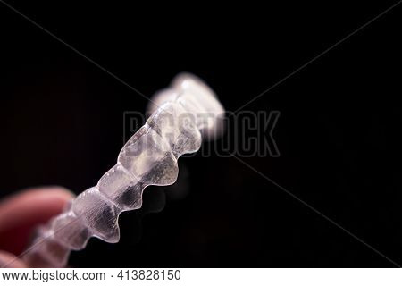 Transparent Ferule Retainer Teeth Alignment. Copy Space