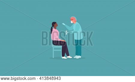 Corona Test Swab. Woman Receiving Coronavirus, Covid-19 Test. Nazal Swab. Vector