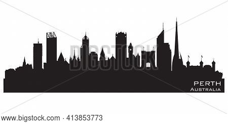 Perth Australia City Skyline Detailed Vector Silhouette