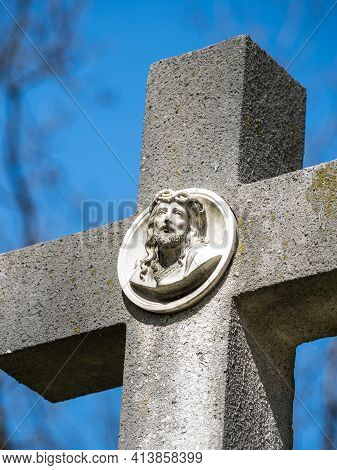 View Of Famous Old North Cemetery Of Munich, Germany With Historic Gravestones. Funerals Have Not Be