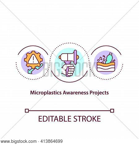 Microplastics Awereness Project Concept Icon. Ecology Movement Idea Thin Line Illustration. Planet S