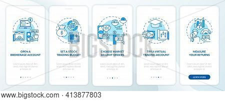 Stock Trading Path Onboarding Mobile App Page Screen With Concepts. Broker Account, Budget Plan Walk