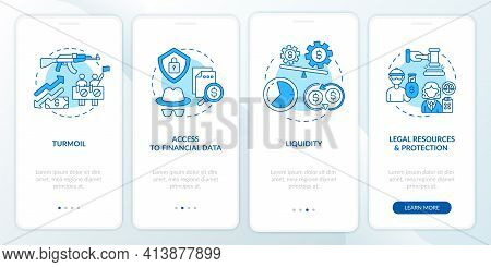 International Assets Issues Onboarding Mobile App Page Screen With Concepts. Turmoil, Liquidity Walk