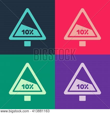 Pop Art Steep Ascent And Steep Descent Warning Road Icon Isolated On Color Background. Traffic Rules