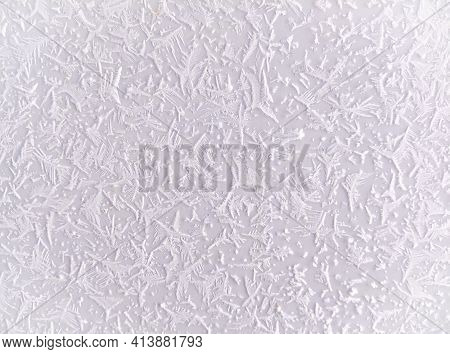 Natural White Background. Snowy Frosty Patterns. White Snowy Rime Of Bizarre Shapes. Rime Texture.