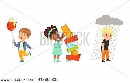 Frustrated Kids Experiencing Their Failures And Mistakes Vector Set