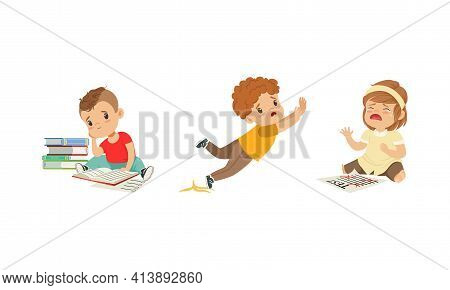 Frustrated Kids Experiencing Their Failures And Mistakes Vector Set