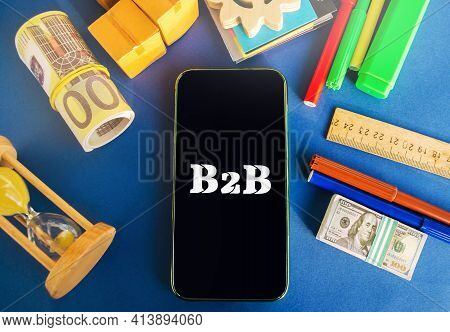 Telephone With The Inscription B2b. A Business Enters Into A Commercial Transaction With Another Bus