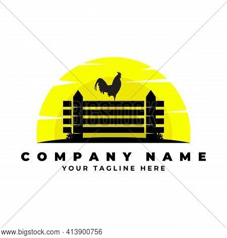 Farm Fresh Rooster Logo Vector Illustration Design, Silhouette Rooster Logo