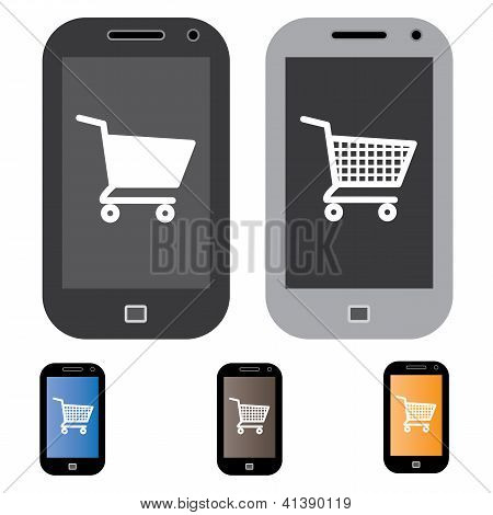 Ilustración de Online compras utilizando móvil teléfono con el concepto gráfico mostrando móvil Scre