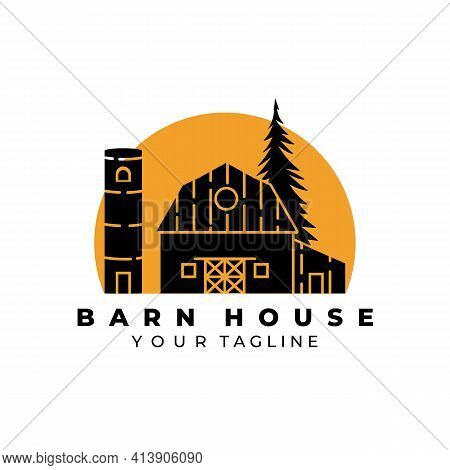 Barn House Logo Vintage Vector Illustration Design, Wooden Barn