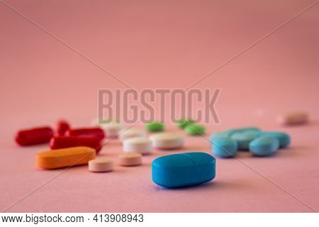 Medicines In The Form Of Pills. Medical Concept With Free Copy-space. Selective Focus.