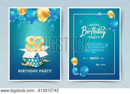 82nd Years Birthday Vector Invitation Double Card. Eighty Two Years Wedding Anniversary Celebration 