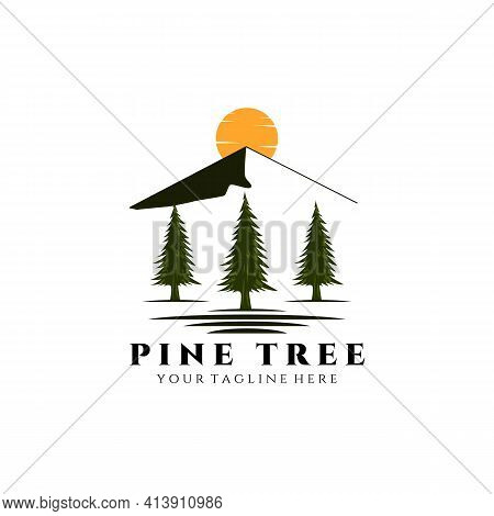 Pine Tree Sunset Logo Vector Illustration Design, Colors Trees