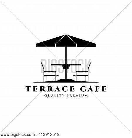 Terrace Cafe Logo Vector Line Art Vintage Illustration Design, Icon Symbol Cafe