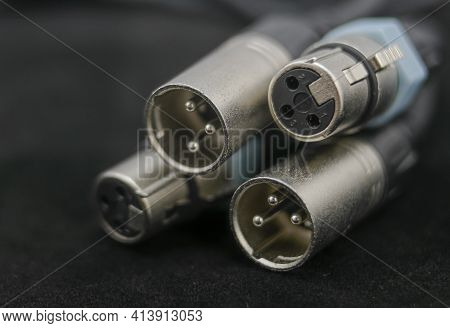 Close-up Of Three-pole Xlr Or Canon Connectors, Both Male And Female, Ready To Be Used