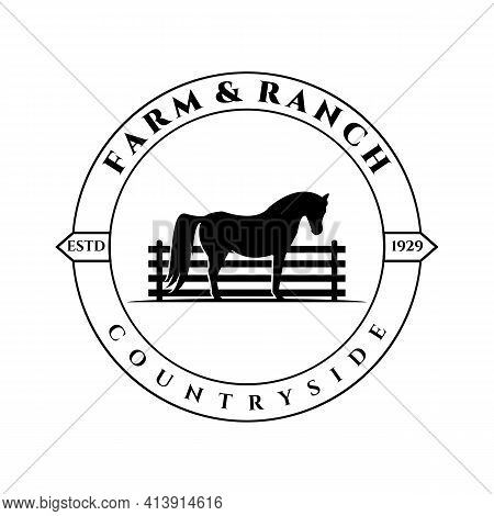 Farm And Ranch Logo Vector Illustration Design, Fence Horse Logo Vintage